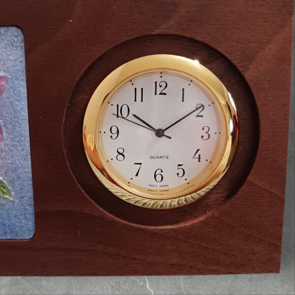 Ando by Quartz Wooden Desk Clock With Floral Cloisonné Panel  7×12×2cm×3.5 - Picture 5 of 7